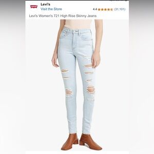 Levi's 721 High Rise Light Indigo Skinny Distressed Jeans💖